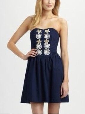 Lilly Pulitzer Women’s Mayfield Dress Navy Blue Strapless Embellished Size 00